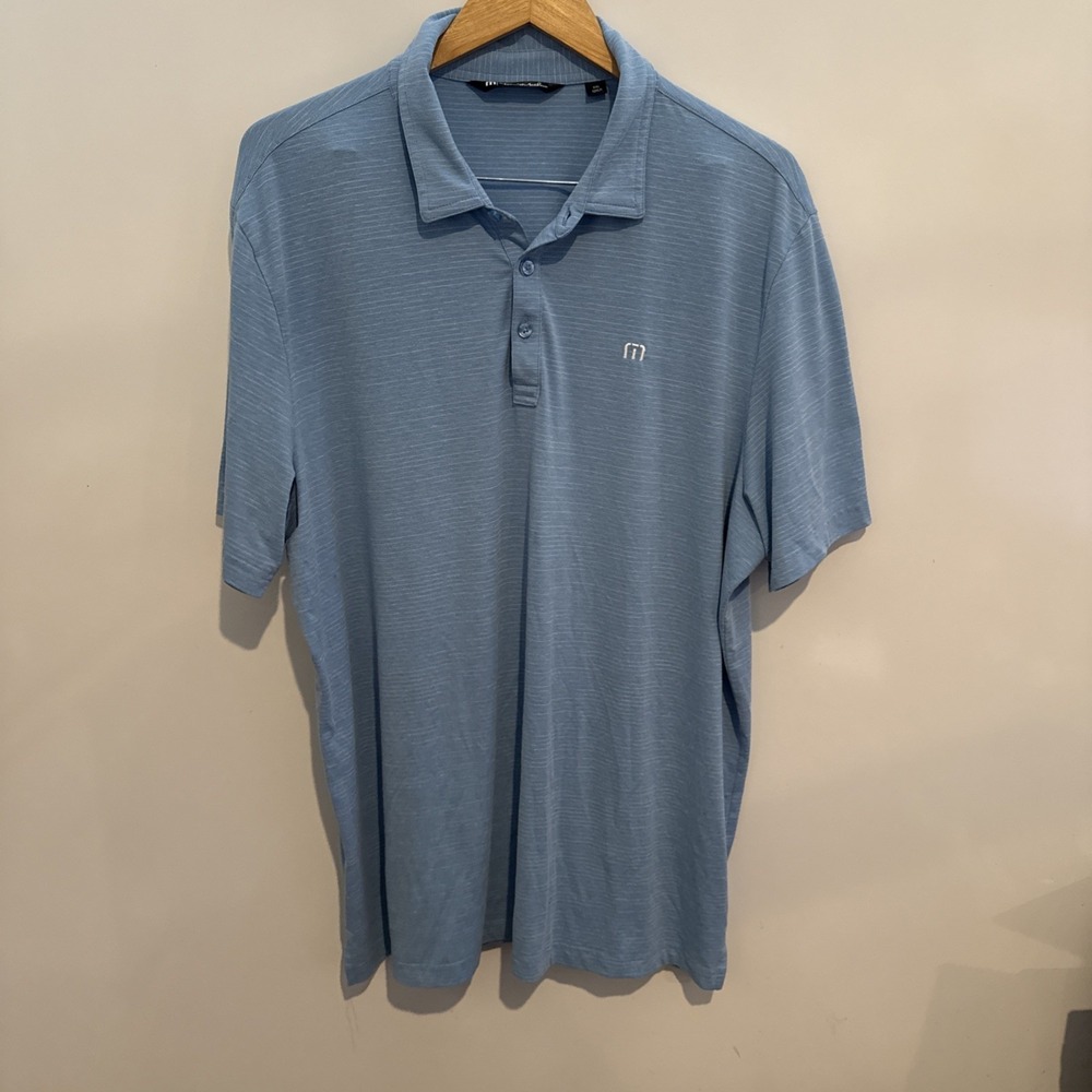 Travis Mathew Mens Classic Golf/Activewear Polo Light Blue/White Stripes Sz. XXL